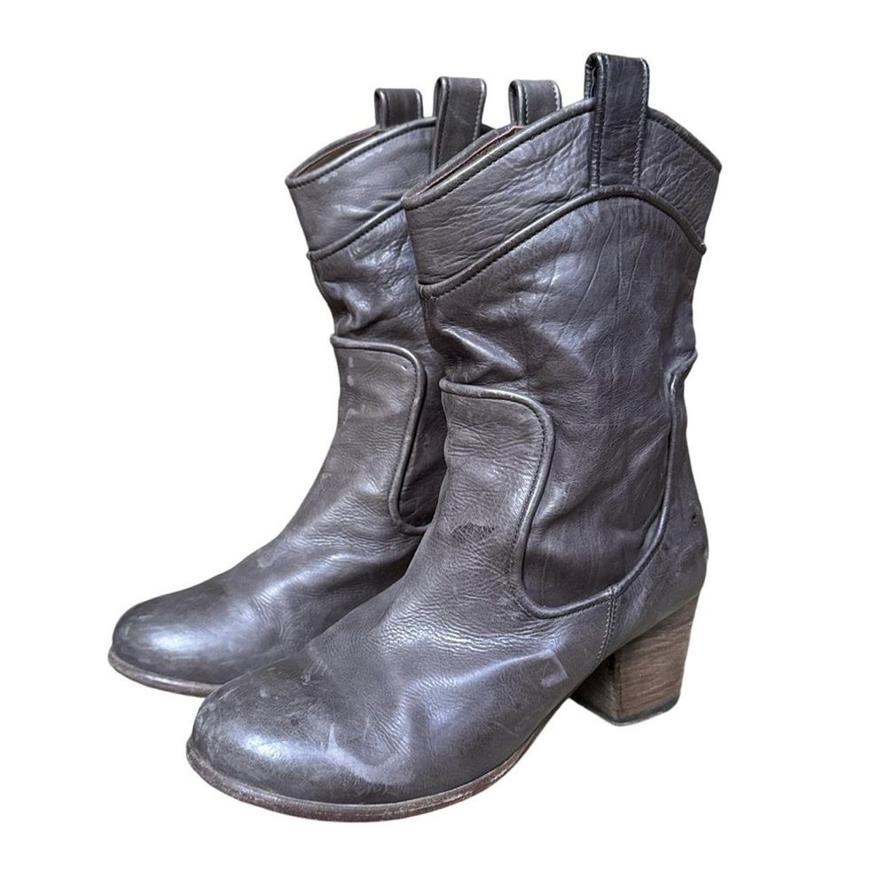 P monjo boho western dark gray taupe leather slouchy cowboy boots Sz 38.5